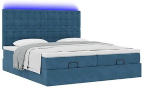Οθωμανικό κρεβάτι με στρώματα &amp; LEDs Σκούρο μπλε Βελούδο 3314655