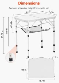 VEVOR 60cm Folding Portable Camping Table Aluminum Picnic Table Indoor Outdoor