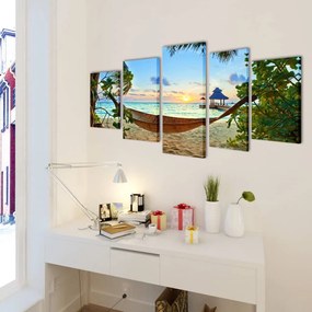 vidaXL Πίνακας σε Καμβά Σετ Αμμώδης Παραλία με Αιώρα 200 x 100 εκ.