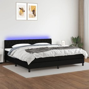 3133423 vidaXL Κρεβάτι Boxspring με Στρώμα &amp; LED Μαύρο 200x200 εκ. Υφασμάτινο Μαύρο, 1 Τεμάχιο