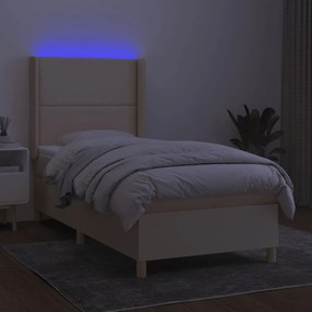 vidaXL Κρεβάτι Boxspring με Στρώμα & LED Κρεμ 100x200 εκ. Υφασμάτινο