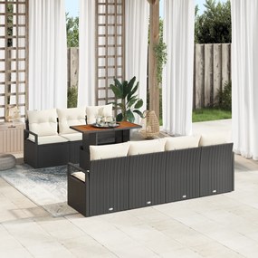 vidaXL 8 Piece Garden Sofa Set with Cushions Black Poly Rattan Acacia