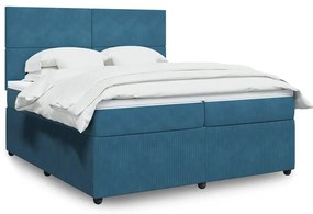 vidaXL Κρεβάτι Boxspring με Στρώμα Σκούρο Μπλε 200x200 εκ. Βελούδινο