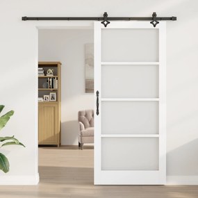 vidaXL Συρόμενη Πόρτα  με Σετ Εξαρτημάτων 'ORKDAL' Λευκή Solid Wood & Γυαλί