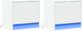 vidaXL Κομοδίνα Επιτοίχια με Φώτα LED 2 τεμ. Λευκά