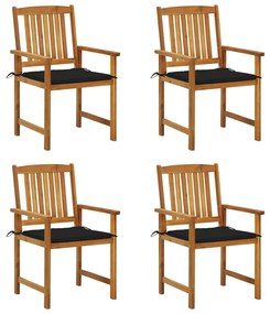 Καρέκλες Κήπου 4 τεμ. από Μασίφ Ξύλο Ακακίας με Μαξιλάρια - Μαύρο