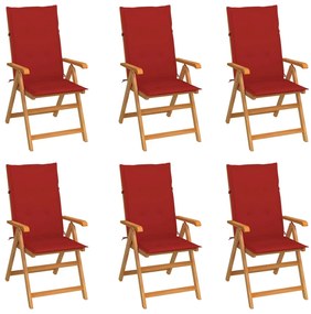 3065566 vidaXL Καρέκλες Κήπου 6 τεμ. από Μασίφ Ξύλο Teak με Κόκκινα Μαξιλάρια Κόκκινο, 1 Τεμάχιο