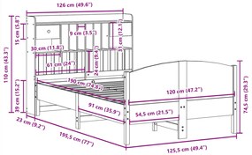 Κρεβάτι Βιβλιοθήκη Χωρίς Στρώμα 120x190 εκ Μασίφ Ξύλο Πεύκου - Καφέ