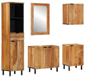 vidaXL Σετ Επίπλων Μπάνιου με συρτάρι 5 pcs Καφέ Μασίφ ξύλο ακακίας