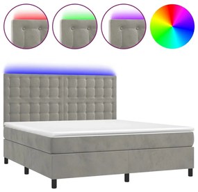 Κρεβάτι Boxspring με Στρώμα &amp; LED Αν.Γκρι 160x200 εκ. Βελούδινο - Γκρι