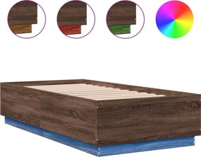 vidaXL Πλαίσιο Κρεβατιού με LED Καφέ Δρυς 90 x 190 εκ. Επεξ. Ξύλο