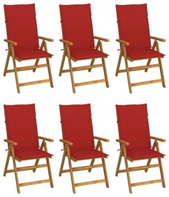 Καρέκλες Κήπου Πτυσσόμ. 6 τεμ. Μασίφ Ξύλο Ακακίας με Μαξιλάρια - Κόκκινο