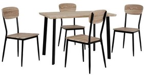 Set Dining Table 5 pieces  with sonama desktop and black legs 110x70x75,5Y cm