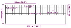 vidaXL Κάγκελα Περίφραξης με Λόγχες Μαύρα 3,4 x 0,6 μ. από Χάλυβα