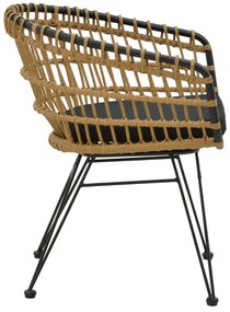 Τραπεζαρία Naoki C σετ 7 τμχ rattan φυσικό-μαύρο μέταλλο-γυαλί 160x90x78εκ 160x90x78 εκ.