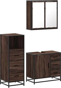 vidaXL Σετ Επίπλων Μπάνιου 3 Τεμαχίων Καφέ Δρυς από Τεχν. Ξύλο