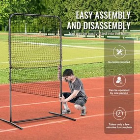VEVOR I Screen Baseball for Batting Cage, 7x4 ft Baseball Softball Safety Screen, Body Protector Portable Batting Screen with Carry Bag &amp; Ground Stakes, Heavy Duty Pitching Net for Pitchers Protection