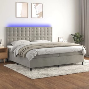 vidaXL Κρεβάτι Boxspring με Στρώμα &amp; LED Αν.Γκρι 200x200 εκ. Βελούδινο