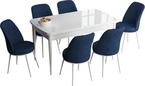 Extendable Dining Table &amp; Chairs Set (7 Pieces) Han - White, Navy Blue White
Navy Blue