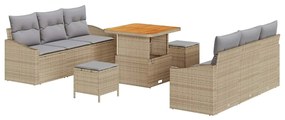 vidaXL Σετ Καναπέ Κήπου με μαξιλάρι 9 pcs Μπεζ Πολυ ράταν