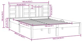 vidaXL Πλαίσιο Κρεβατιού Λευκό 160 x 200 εκ. από Μασίφ Ξύλο