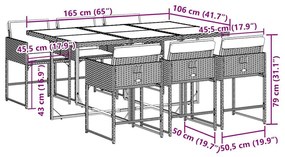 vidaXL Σετ Τραπεζαρίας Κήπου 7 Τεμ. Μαύρο Συνθετικό Ρατάν με Μαξιλάρια
