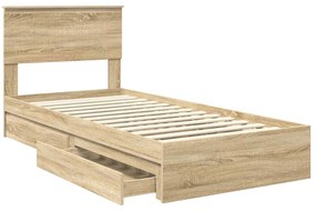 vidaXL Κρεβάτι Αποθήκης Δρύς Sonoma 90 x 200 cm Επεξεργασμένο ξύλο