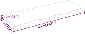 vidaXL Ράφι Τοίχου Ανοιχτό Καφέ 80x30x2 εκ. Επεξεργ. Μασίφ Ξύλο Δρυός