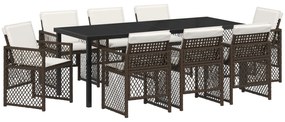 vidaXL Σετ Εξωτερικής Τραπεζαρίας 9 τμχ  με Μαξιλάρια Καφέ Πολυ Ράτα