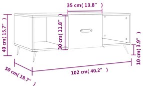 Τραπεζάκι Σαλονιού Γκρι Sonoma 102x50x40 εκ. Επεξεργασμένο Ξύλο - Γκρι