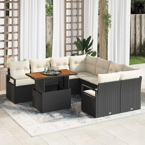 vidaXL Σετ Καναπέ Κήπου με μαξιλάρι 9 pcs Μαύρο και Κρέμα Μεγάλο
