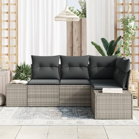 vidaXL Σετ Καναπέ Κήπου 4 τεμαχίων με Μαξιλάρια σε Ανοιχτό Γκρι Πολυ Ράταν