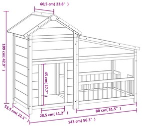 Σπίτι Σκύλου Καφέ 143 x 60,5 x 109 εκ. από Μασίφ Ξύλο Πεύκου - Καφέ