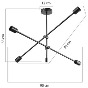 Φωτιστικό οροφής τετράφωτο PWL-1158 E27 μαύρο 90x90x55εκ 90x90x55 εκ.