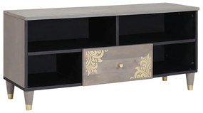 vidaXL Ντουλάπι TV Γκρι και Χρυσό 100 x 33.5 x 46 εκ Μασίφ ξύλο μάνγκο