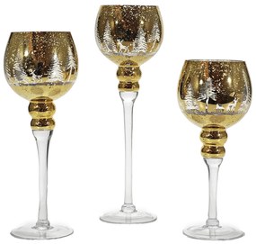 Χριστουγεννιάτικα Κηροπήγια Χρυσό Σετ 3Τμχ