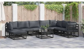 vidaXL Σετ Καναπέ Κήπου με μαξιλάρι 8 pcs Μαύρο Αλουμίνιο