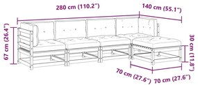 Καναπές Κήπου Σετ 5 Τεμαχίων από Μασίφ Ξύλο Πεύκου με Μαξιλάρια - Καφέ