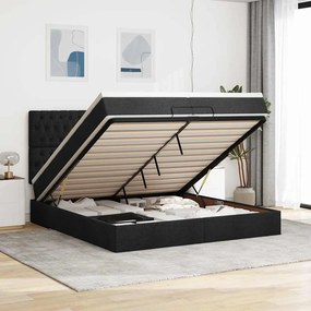 vidaXL Οθωμανικό κρεβάτι με στρώματα &amp; LEDs Μαύρο 200x200cm ύφασμα