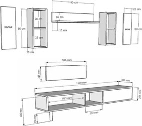 Stewehome Σετ έπιπλο τηλεόρασης με ράφι 150x30x41 cm