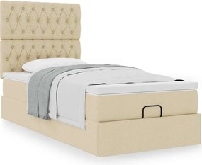 vidaXL Οθωμανικό κρεβάτι με στρώμα Cream 90x200cm ύφασμα