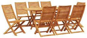 vidaXL Σέτ φαγητού για κήπο Πτυσσόμενος 9 pcs Καφέ Μασίφ ξύλο ακακίας