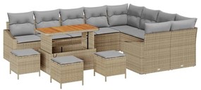 vidaXL Σετ Καναπέ Κήπου με μαξιλάρι 13 pcs Μπεζ Πολυ ράταν