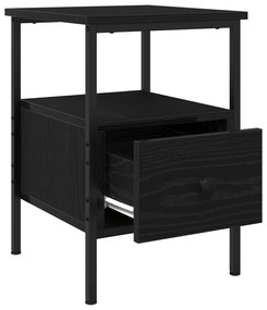 vidaXL Κομοδίνο Μαύρο Δρυς 34x36x50 εκ Επεξεργασμένο Ξύλο και Χάλυβας