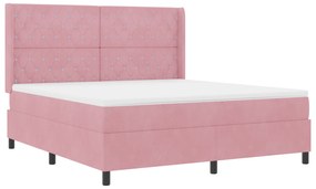 vidaXL Κρεβάτι Box Spring με Στρώμα & LED Ροζ 180x200 εκ. Βελούδο