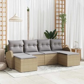 vidaXL Σετ Καναπέ Κήπου με μαξιλάρι 6 pcs Μπεζ Πολυ ράταν
