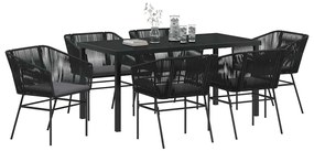 vidaXL Σέτ φαγητού για κήπο 7 pcs Μαύρο Πολυ ράταν