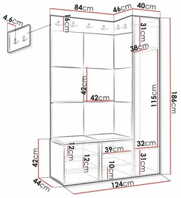 Σετ διαδρόμου Hartford 377, 186x124x46cm, Καφέ, Άσπρο, Πλαστικοποιημένη μοριοσανίδα, Ταπισερί, Ινοσανίδες μέσης πυκνότητας, Εντοιχισμένη, Τοίχου