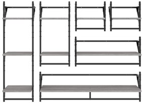 Ράφια Τοίχου Σετ 6 τεμ. με Μπάρες Γκρι Sonoma Επεξ. ξύλο - Γκρι