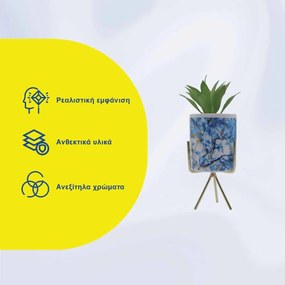 Τεχνητό Φυτό σε Κεραμικό Γλαστράκι και Μεταλλική Χρυσή Βάση 8x26cm - Μπλε